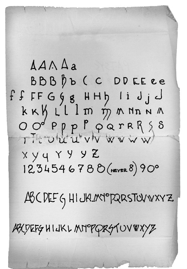 Paul drew me this guide to help me improve my handwriting. I carried it in my wallet for years, which is why it is so ragged.