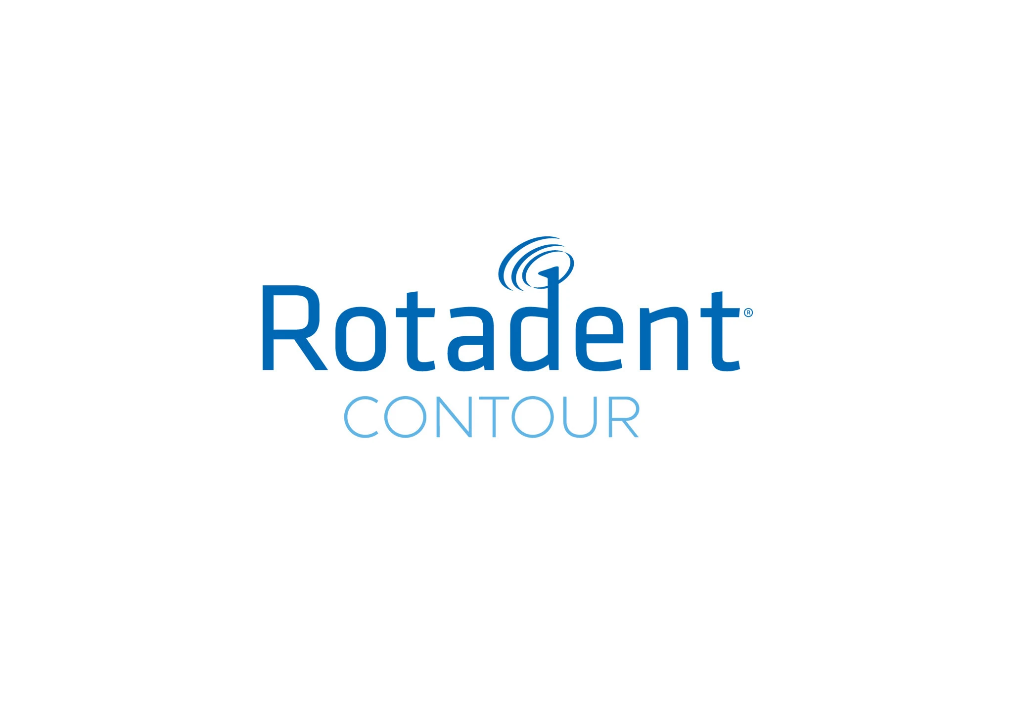 The Rotadent Contour product logo — a clean blue wordmark with a stylized brush-head mark above it.